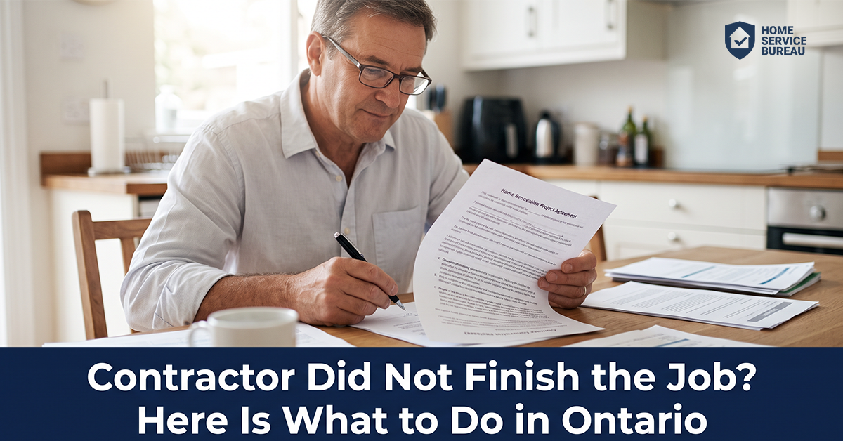 contractor does not complete work Ontario homeowner